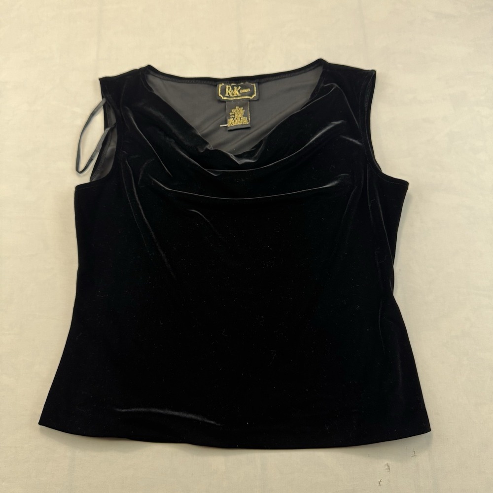 R&K Evening Size 16 Black Velvet Cowl Neck Sleeveless Top